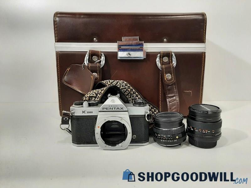 Asahi Pentax K1000 SLR Film Camera w/Pentax-M 50mm Lens & More