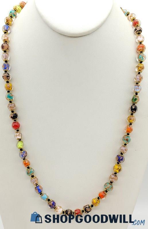 Vintage MURANO Gold-Tone Knotted Colorful Beaded Necklace 