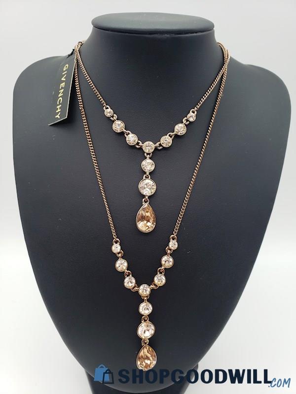 GIVENCHY Brown Tonal Pink Crystal Y Drop Necklaces (2)