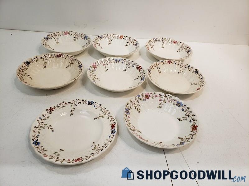 8pc Copeland Spode Wicker Dale Floral Berry Compote Bowls & Bread Plate