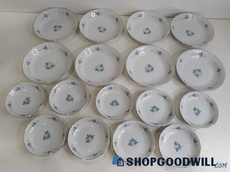 16 Pc. SM/MED Appetizer Plates Seyei Woodland Floral Detailing, Silver Rimmed