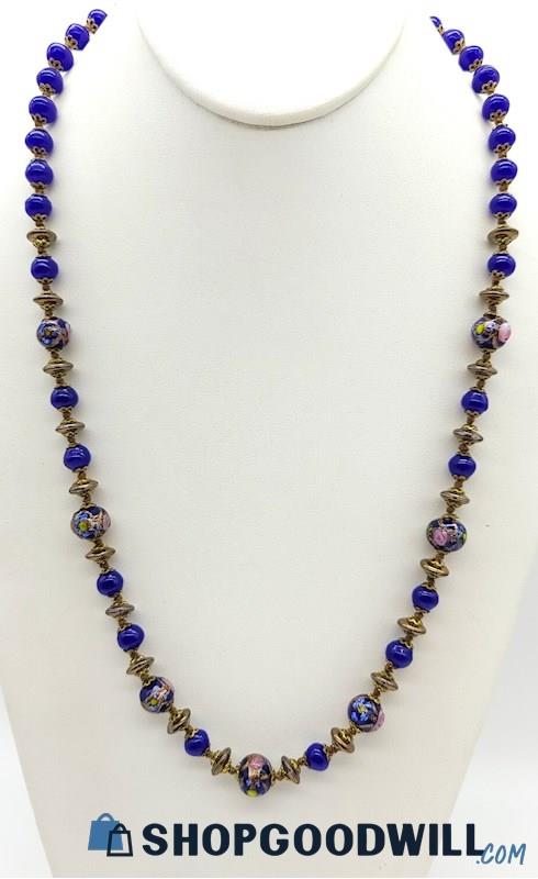 Shades of Blue Murano Glass Bead Knotted Necklace 