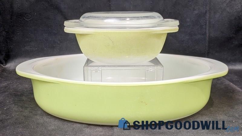 3pcs PYREX Lime Green Round Baking Dishes 221 & 080