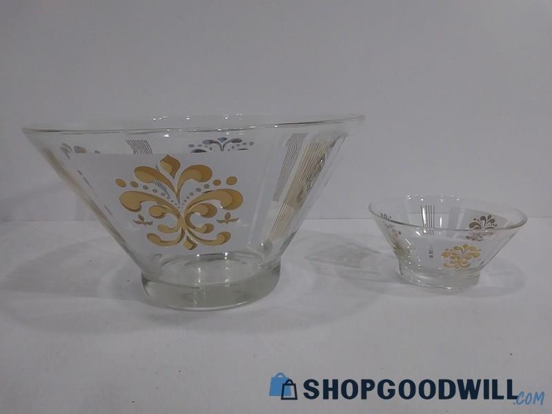 Unbranded Gold Fleur De Lis Glass Bowl Set of 2