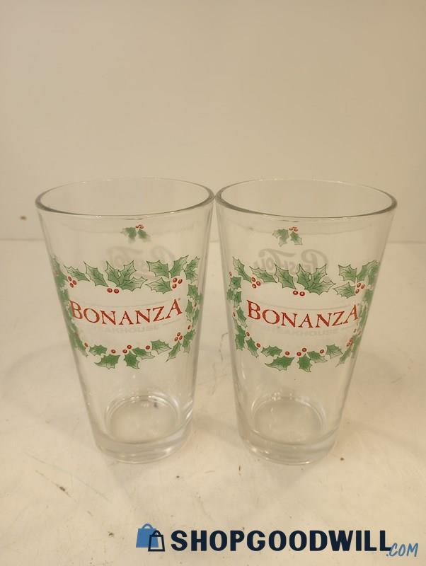 Vintage 2pc Bonanza Steakhouse Glass Pepsi Cups 