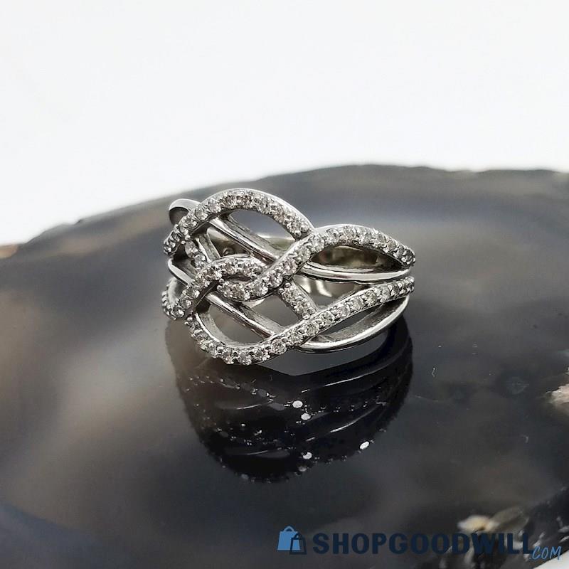 14K White Gold Diamond Interlocking Design Ring (Size 7) 7.17 Grams