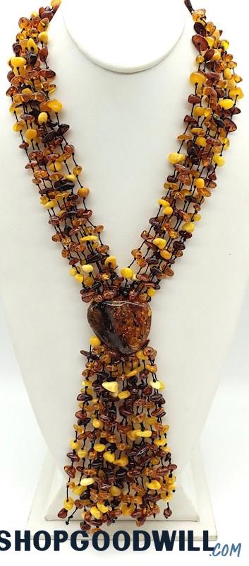  Vintage 8-Strand Multi-Color Amber Nugget Necklace
