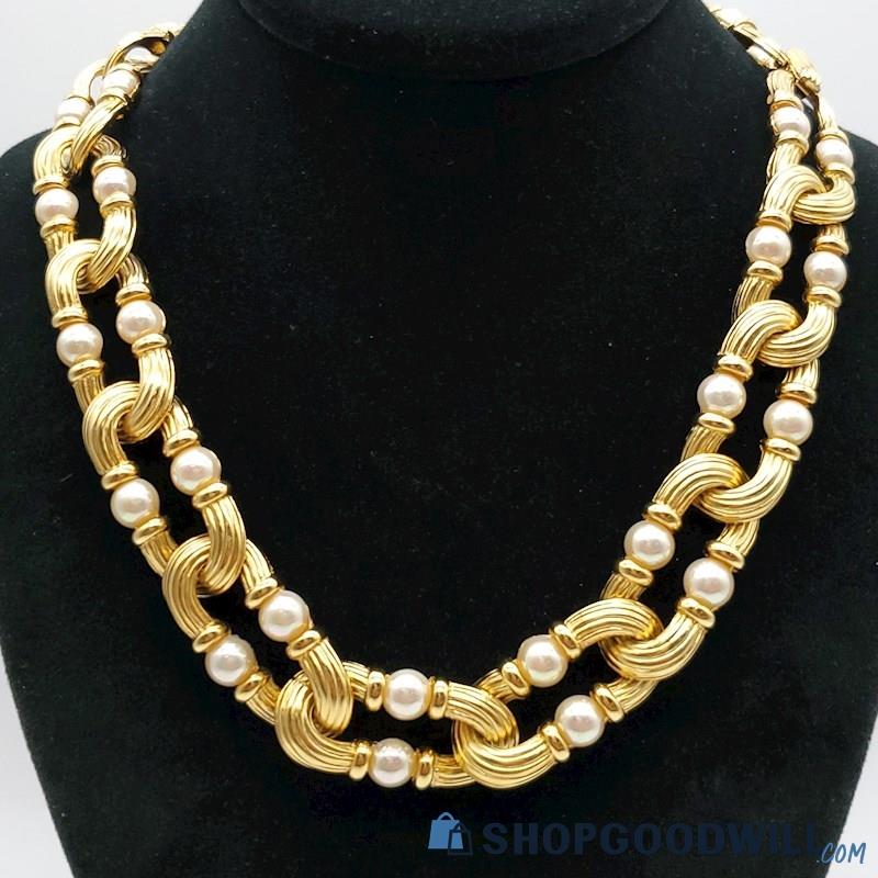 NOLAN MILLER Chain Link & Faux Pearls Necklace
