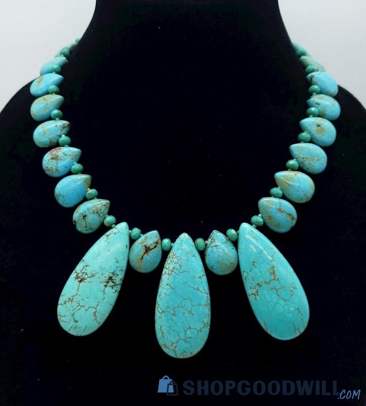.925 Toggle Clasp on Chunky Turquoise Necklace