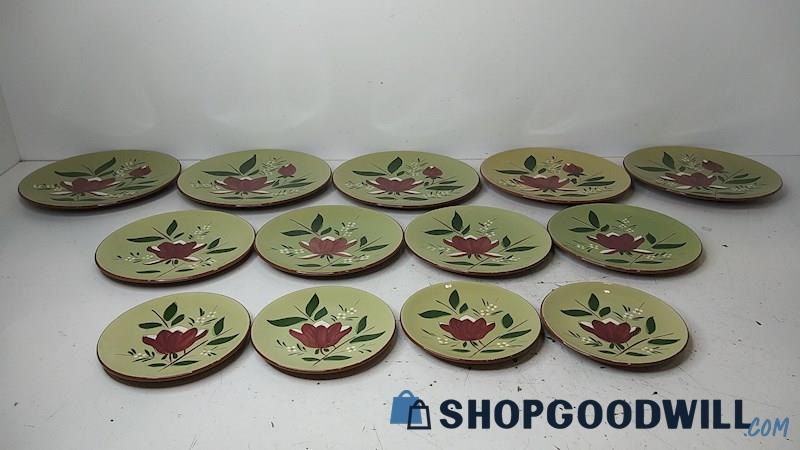 13pc Stangl Pottery Magnolia Red Green Floral Plates Dinneware