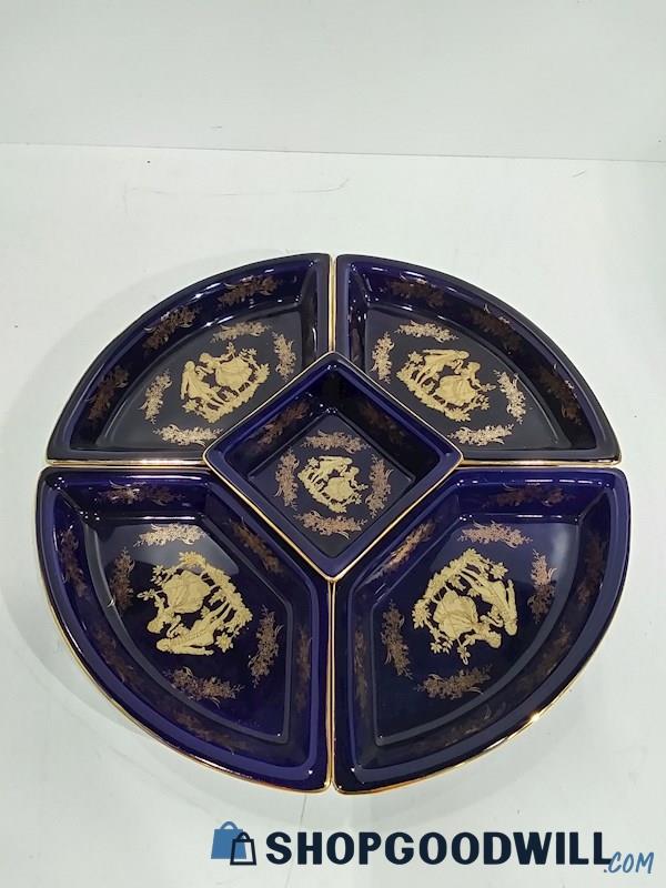 Czechoslovakia Design Blue & Gold Serving Bowl Set of 5