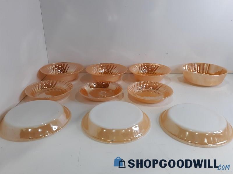 Anchor Hocking Oven Proof Peach Lusterware Baking Dishes & Bowls Carnival Glass