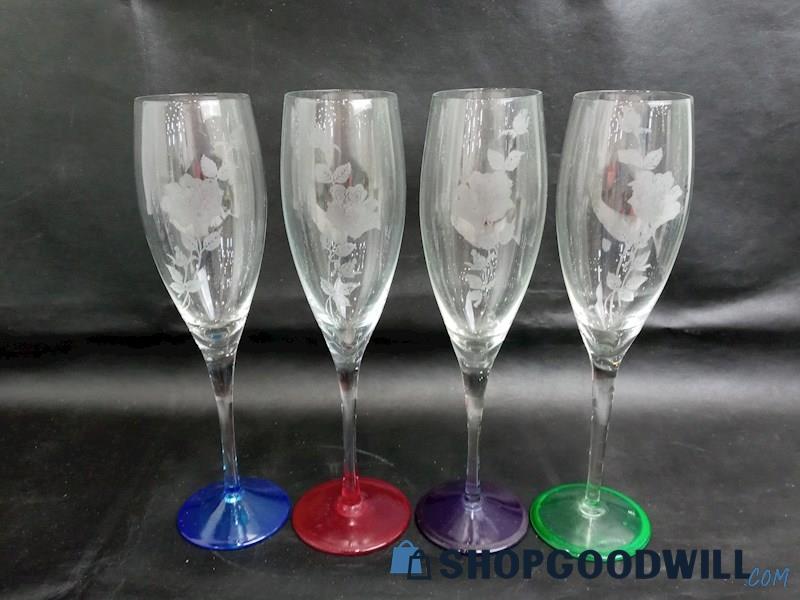 4pc Glassware Set Home Kitchen Floral Red Purple Blue Green UNBRANDED