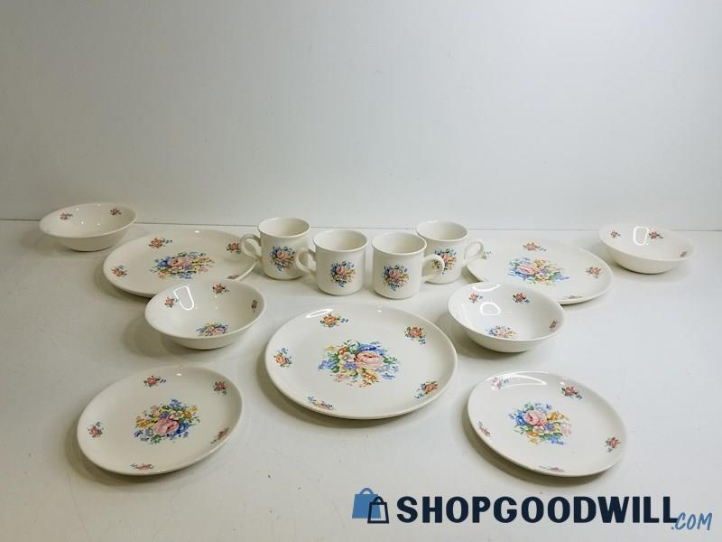 Tabletops Unlimited 13PC Set W/ Plates Bowls & Mugs, Cups, Vintage Floral Design