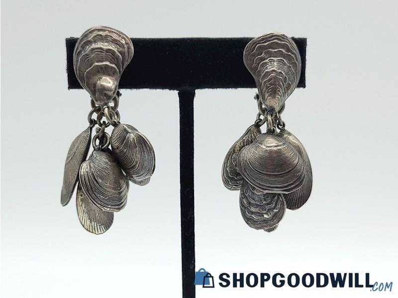 NAPIER Vintage Seashell Silver-Tone Dangly Earrings