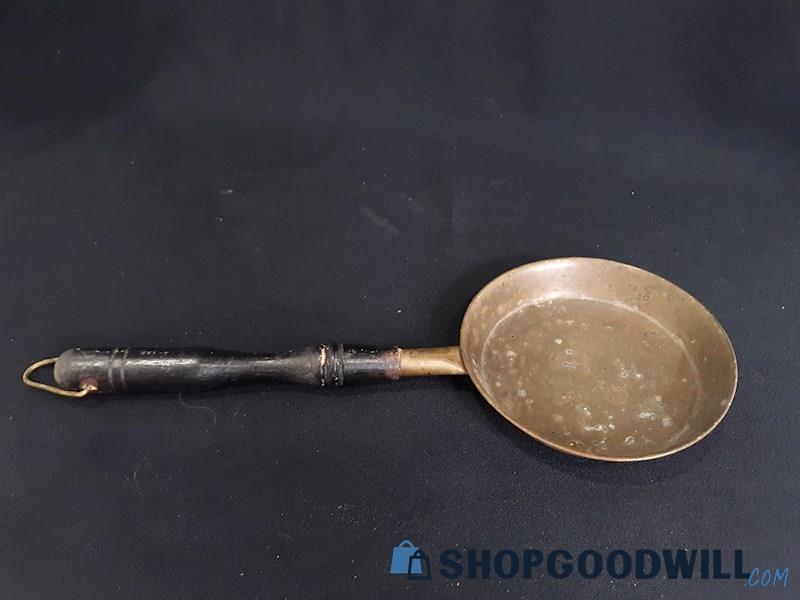 Antique Chinese Brass Silk Pan / Miniature Sauce Pan W Wood Handle