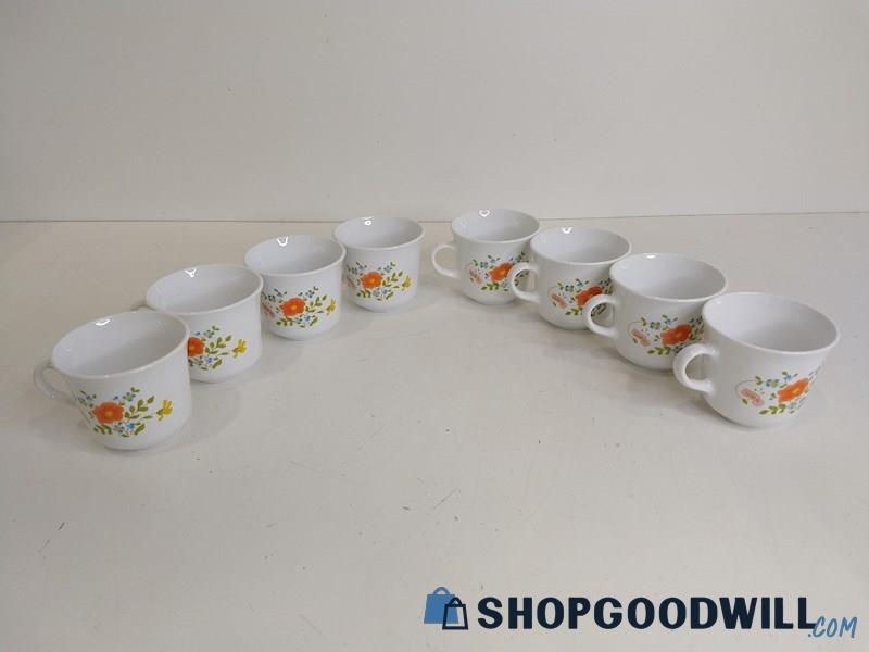 8pc Vintage Corelle Corning Wildflower Cups W/ Multi Colored Flower Design