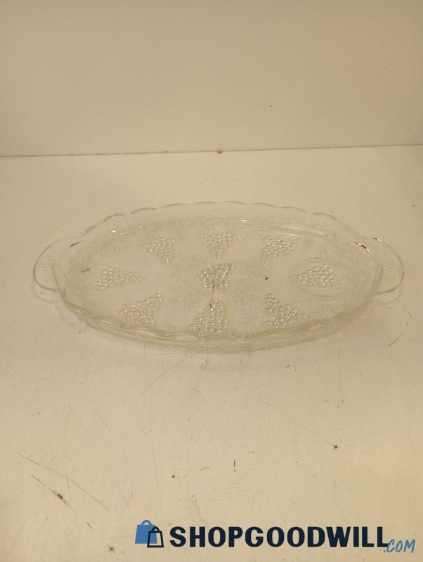 Vintage Engraved Glass Grape Platter 