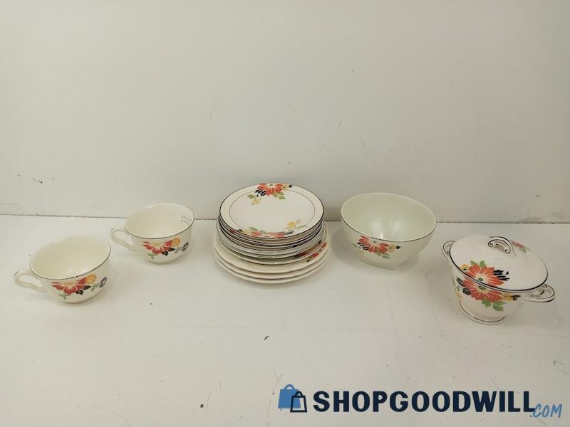 14pc Homer Laughlin Bowls Cups Plates & More Cream Orange Yellow Floral Kitchen