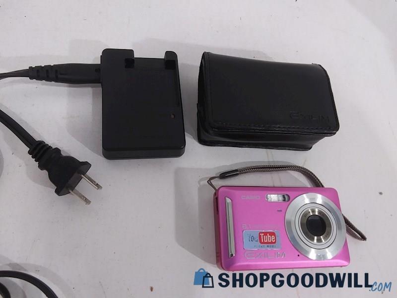Casio Exfilm EX-29 Pink Digital Camera W/ Case & Charger - Tested Powers On