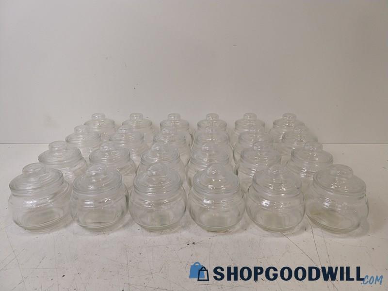24 Round Glass Clear Jars W/Lids UNBRANDED