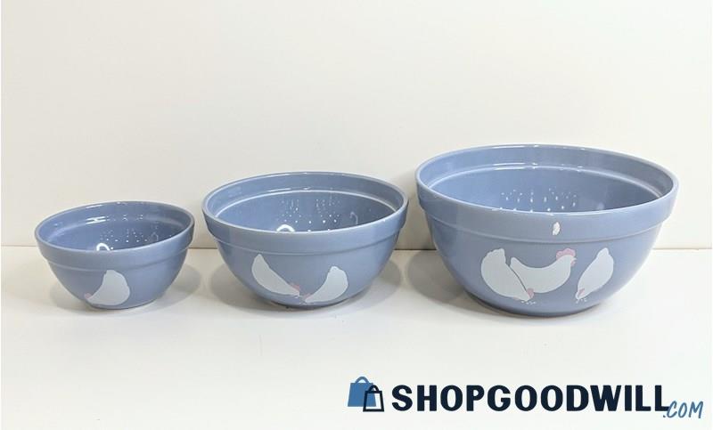 Set of 3 Treasure Craft Aunite Em Collection Blue Mixing Bowls