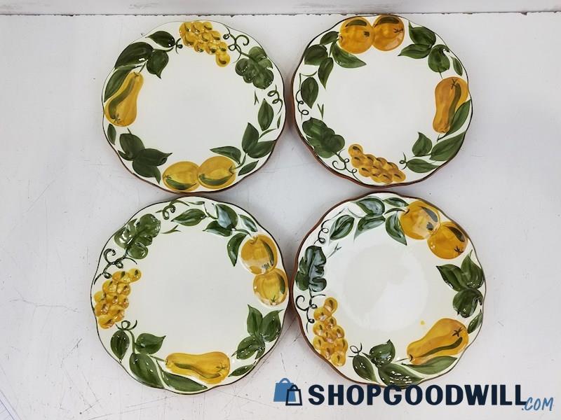 4 Stangle Pottery Hand Painted Sculptured Fruit Dinner Plate Set, Vintage