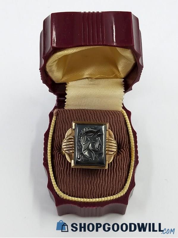10K YG Vintage Intaglio Hematite Roman Soldier Ring (Size 10) 7.25 Grams