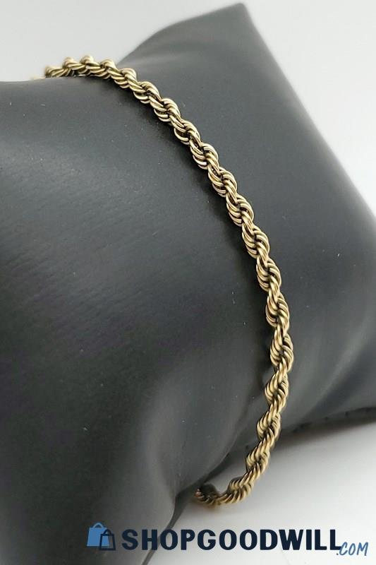 14K Yellow Gold 3.0mm Wide Rope Chain Bracelet w/ Safety Catch 8