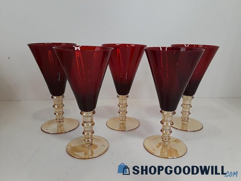 Ruby Red Glass 5pc Wine Glasses 