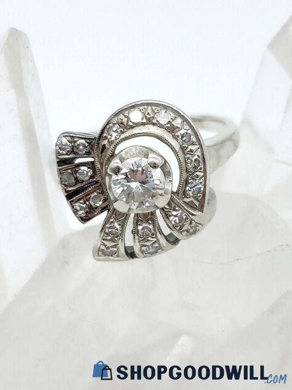 14K White Gold Diamond Art Deco Style Vintage Ring 4.97 grams Size 7
