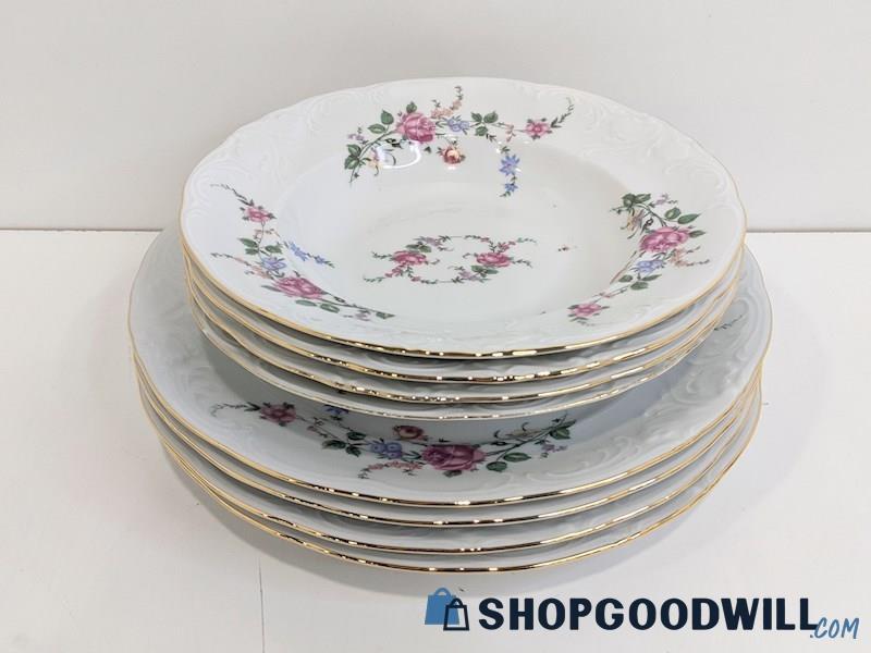 B) 8pc Royal Kent Poland Bavaria Rose Dinnerware Bowls + Plates