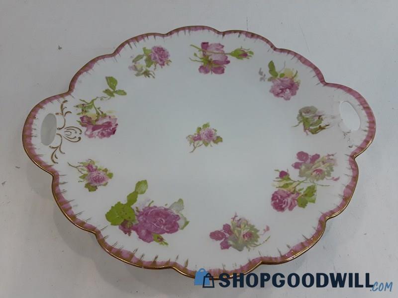 Vintage Pink Floral Gold Rim Royal Wettin Austria Serving Dish Platter Plate