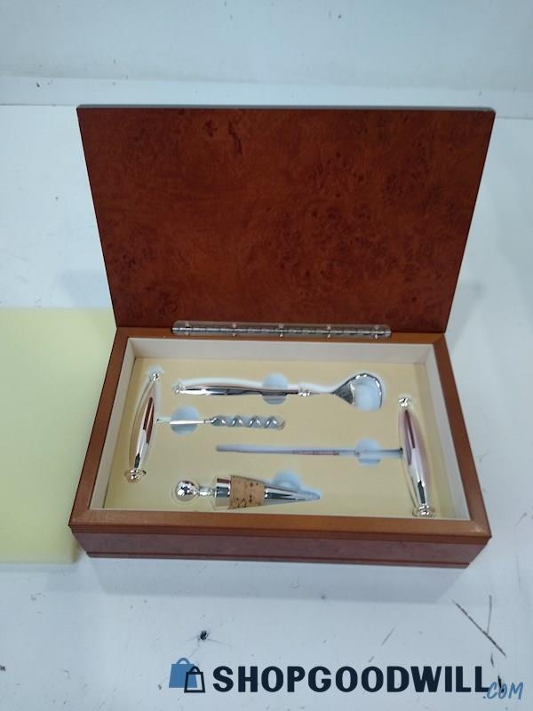 4PC Silver Bar Kit Set With Wood Case