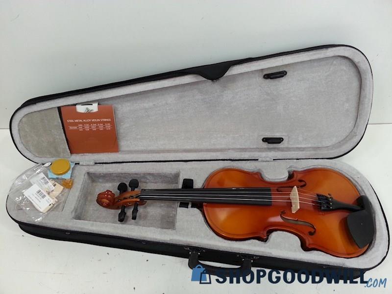 4/4 Size Violin W/Strings/Extra Bridges/Rosin/Case Unbranded No Bow