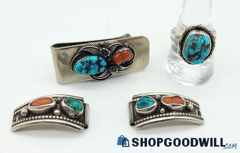 .925 Artisan Southwest Style Money Clip, Watch Band Shoulders, & Ring 41.18grams