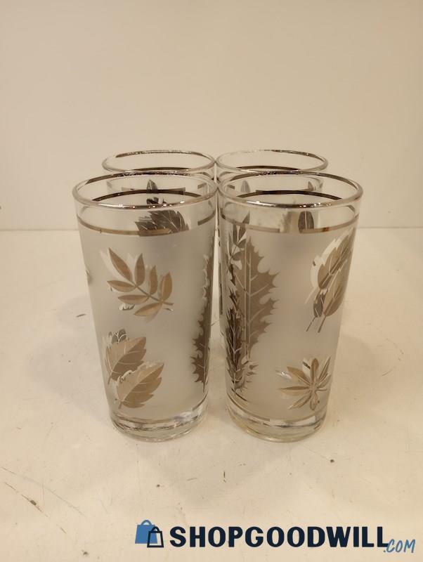 Vintage 3pc Libbey Glass Silver Leaf Cups 