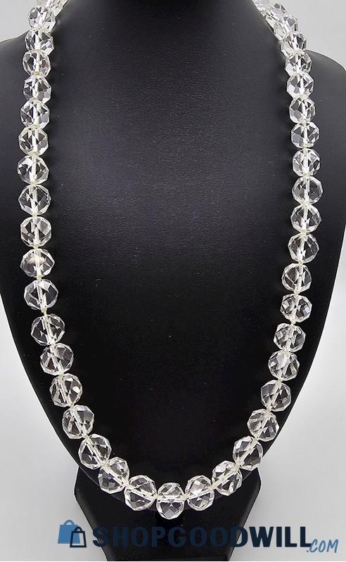 14K YG Vintage Faceted Quartz Crystal Bead Necklace