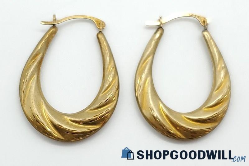 10K Yellow Gold Textured Hoop Earrings 0.81 Grams