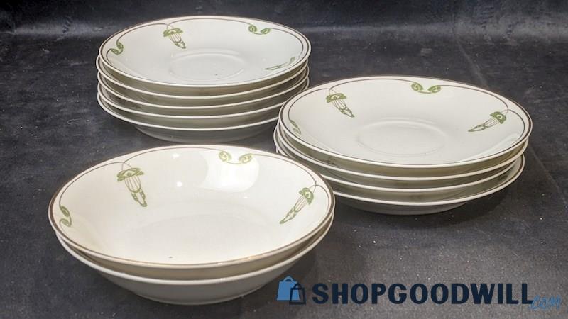 11pcs Vintage 1917 OPCO Syracuse China Soup Bowls & Side Plates/Saucers Kitchen