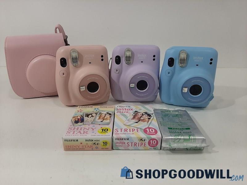 3 Fujifilm Instax Mini 11 Pink Lavender Blue Instant Film Cameras