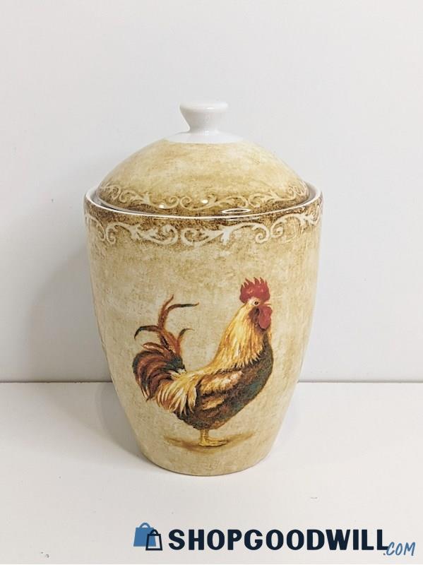 222 Fifth Fine China Porcelain Rustic Rooster Covered Jar