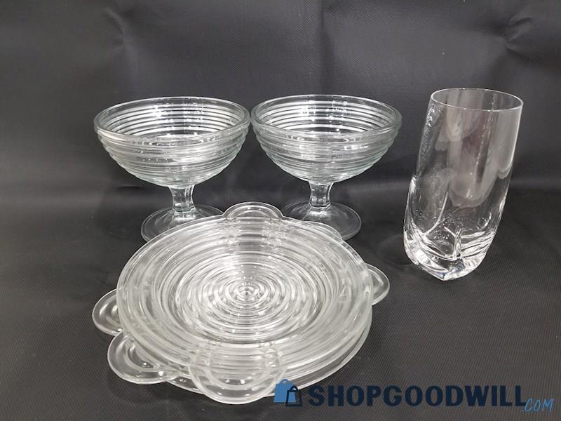 6pc Ribbed Glass Dessert Plate/Bowl Cups MIX BRAND Appears Anchor Hocking 