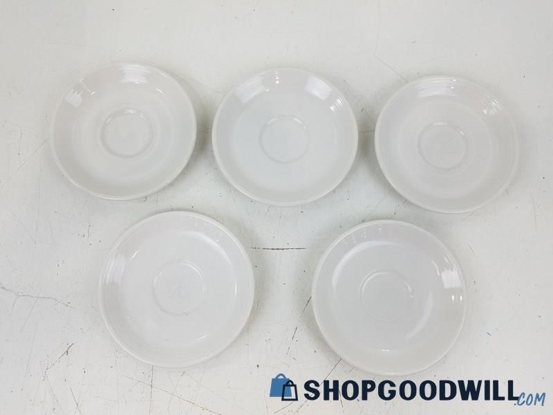 5 Genuine Fiesta Lead Free Glass Saucers, Vintage White, Tea Plates