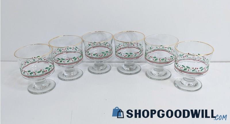 Set of 6 Libbey Arby's Holly Berry Holiday Dessert Glass Cups