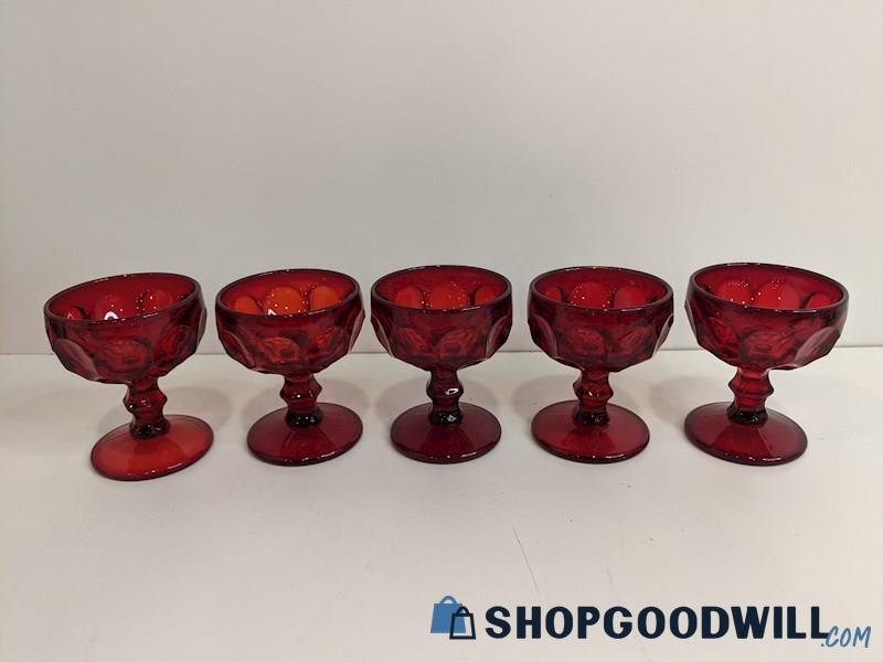 LOT 5pc. Noritake Ruby Red Honeycomb Glass Sherbet Glasses