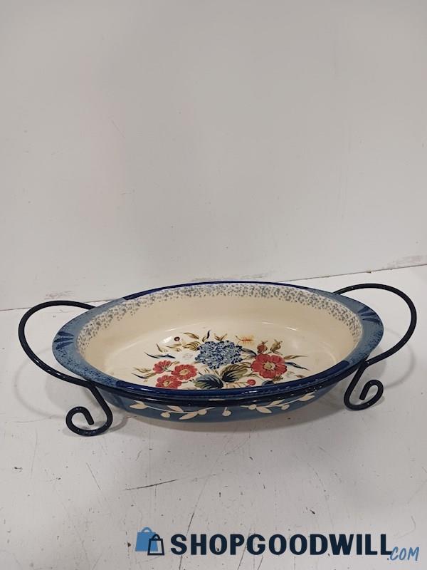 Vintage Certified International Flora Blue Baking Serving Bowl 