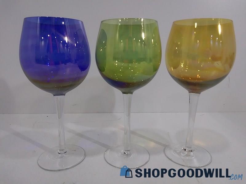 Unbranded Blue Green Yellow Wine Glass Set of 3