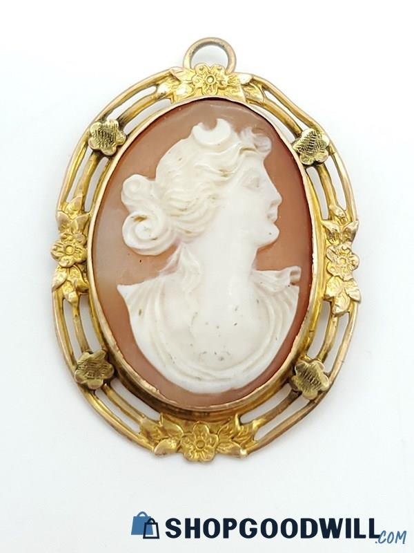 10K Yellow Gold Vintage Cameo Brooch / Pendant for Repair 5.28