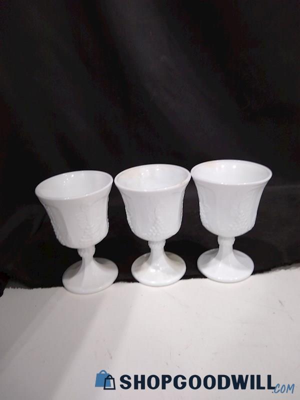 Vintage 3 Milk Glass Harvest grape design Cups